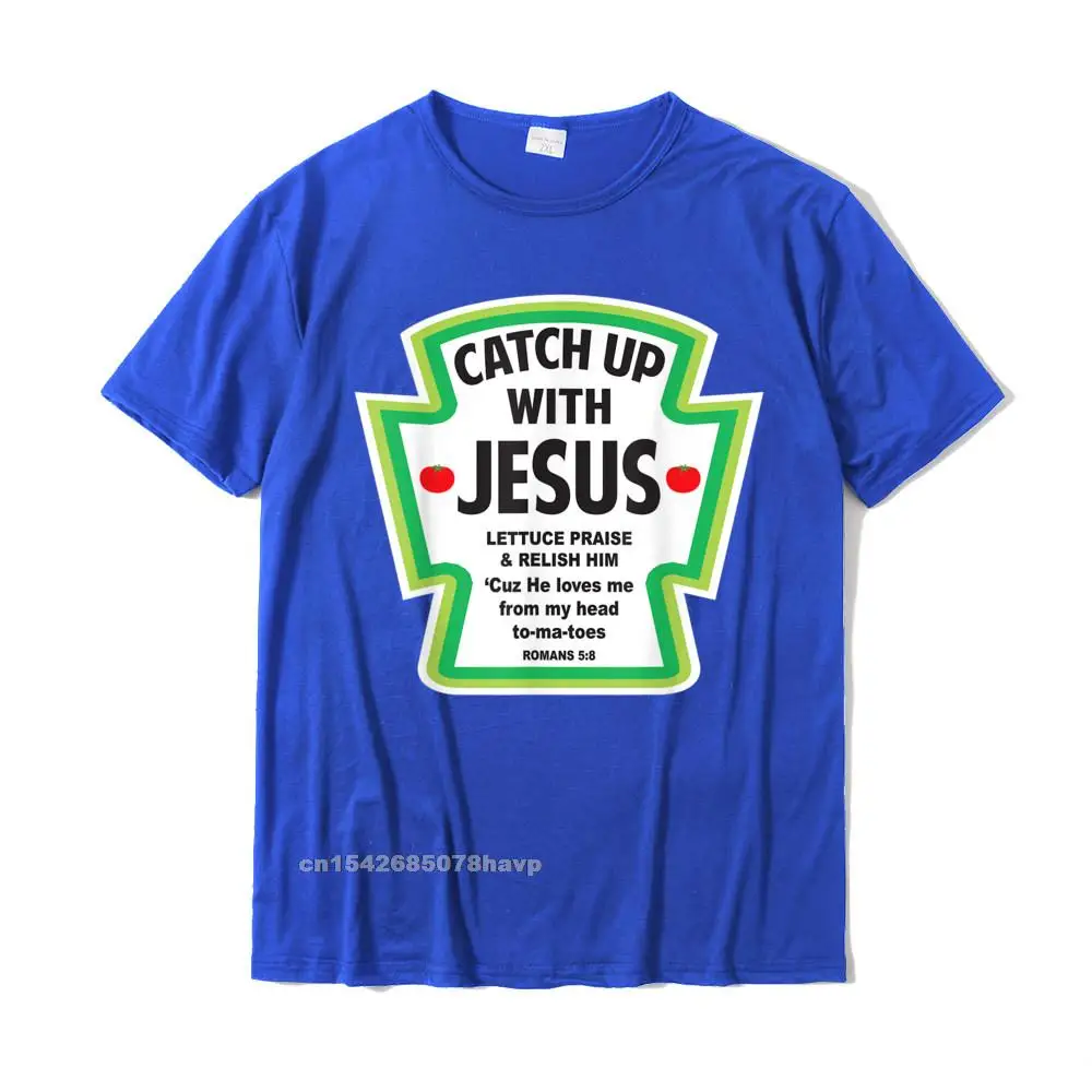 Casual T Shirt Comics Short Sleeve Funny Round Neck 100% Cotton Fabric Tops Shirt Printed Sweatshirts for Men Thanksgiving Day Catch up With Jesus Funny Christian Faith T-Shirt__2035. blue