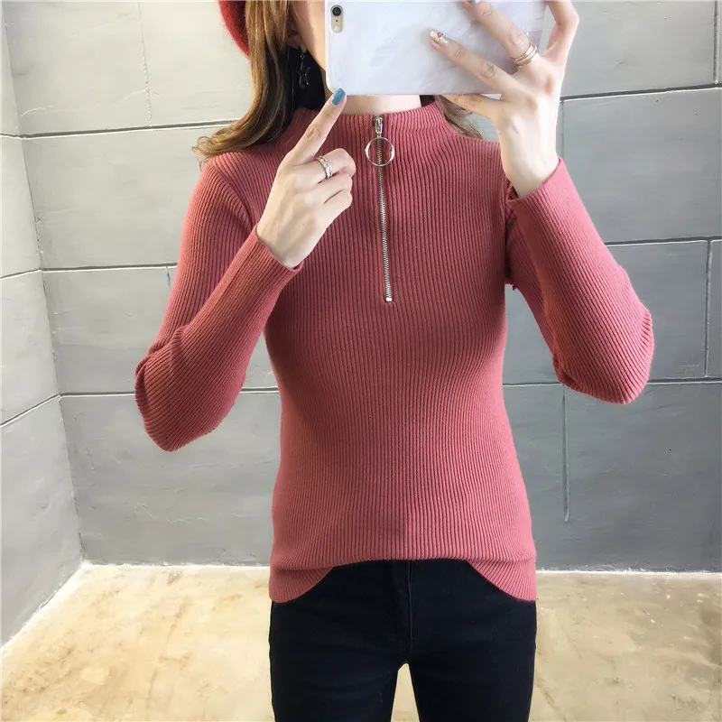 

2019 New Rits Trui Female Half Coltrui Slender Long Mouw Trui Female