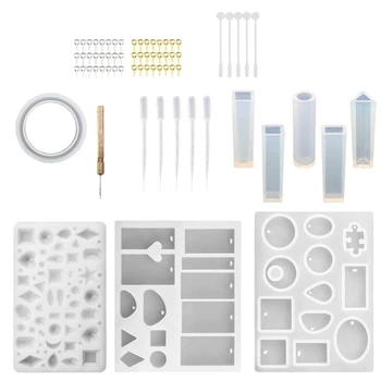 

Hot 49Pcs Resin Moulds DIY Clear Silicone Epoxy Resin Molds for Pendants Jewelry Making DIY Craft with Casting Molds Tools Set