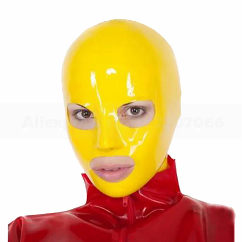 Yellow Sexy Latex Rubber Mask Fetish Party Hood Handmade Glue Seams