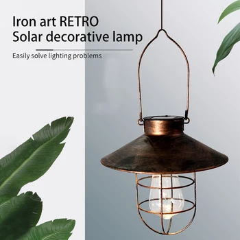 

Patio Garden Solar Lantern Pathway Lawn Wrought Iron IP44 Waterproof Led Vintage Style Backyard Outdoor Hanging Landscape