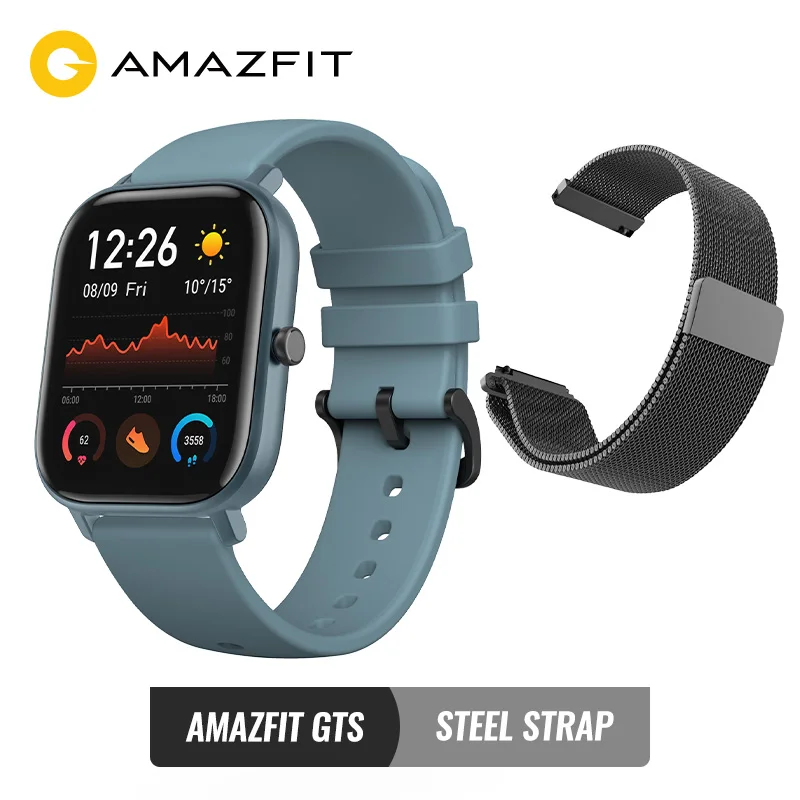 Amazfit GTS глобальная версия Смарт часы smartwatch gps Бег Спорт Пульс 5ATM водонепроницаемый браслет AMOLED экран - Цвет: blue add metal str