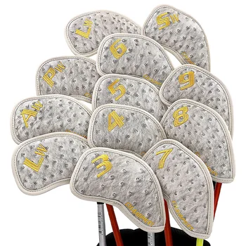 

12pcs Sports Golf Iron Headcover Protective Washable Universal Outdoor Elastic Number Tags PU Leather Long Neck Anti Scratch