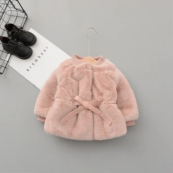 

Fashion Winter Coat for Baby Girls Infants Faux Fur Bow O-neck Thicken Cardigan Outwear Baby Warm Soft Plush Outwear for 1-3T