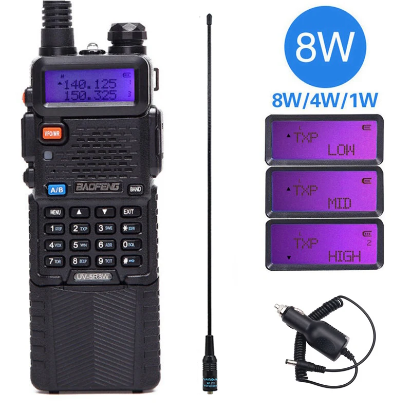 Baofeng UV-5R 8 Вт 3800 мАч мощная портативная рация двухстороннее радио 8 Вт Высокая мощность cb портативное радио 10 км дальность UV5R Охота - Цвет: antenna car charger