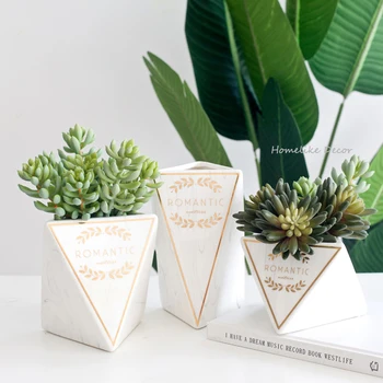 

1pc Marbled Cearamic Vase Olive Branch Flower Vase Geometric Gold-plated Water Planting Container Home Decor Wedding Gift