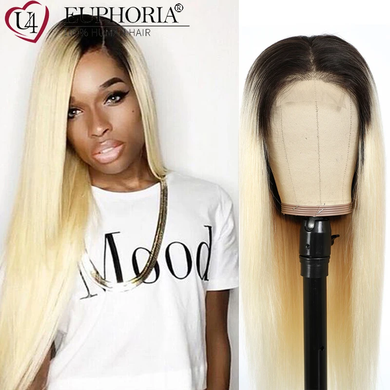 Blonde 613 Straight Lace Closure Wigs 4x4 Burg 99J Grey Lace Wigs Brazilian 9A Remy Human Hair Lace Closure Wigs 150% EUPHORIA