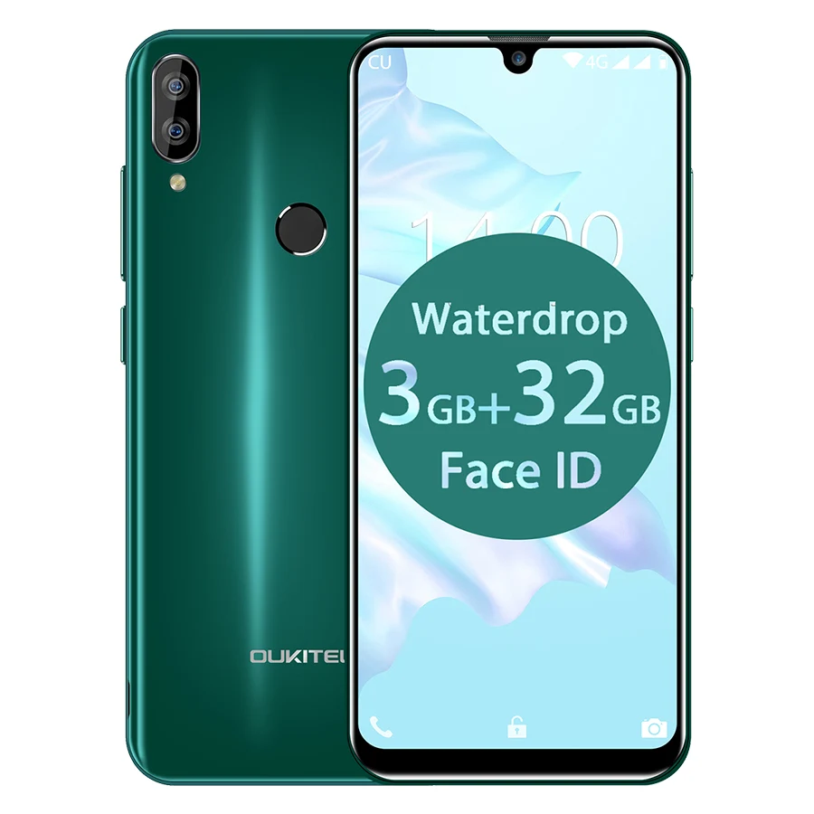 OUKITEL C16 Pro 5,71 ''Android 9,0 19:9 MT6761P 3 ГБ 32 ГБ смартфон отпечаток пальца Лицо ID капля экран 5 В/1A 4G мобильный телефон - Цвет: Green