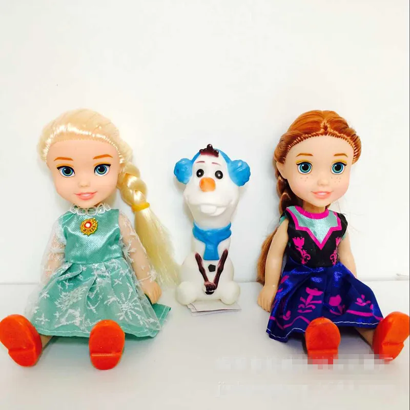 3pcs Frozen Princess Anna Elsa Dolls For Girls Toys Princess Anna Elsa Dolls 8 styles of clothes 16cm Small Plastic Baby Dolls