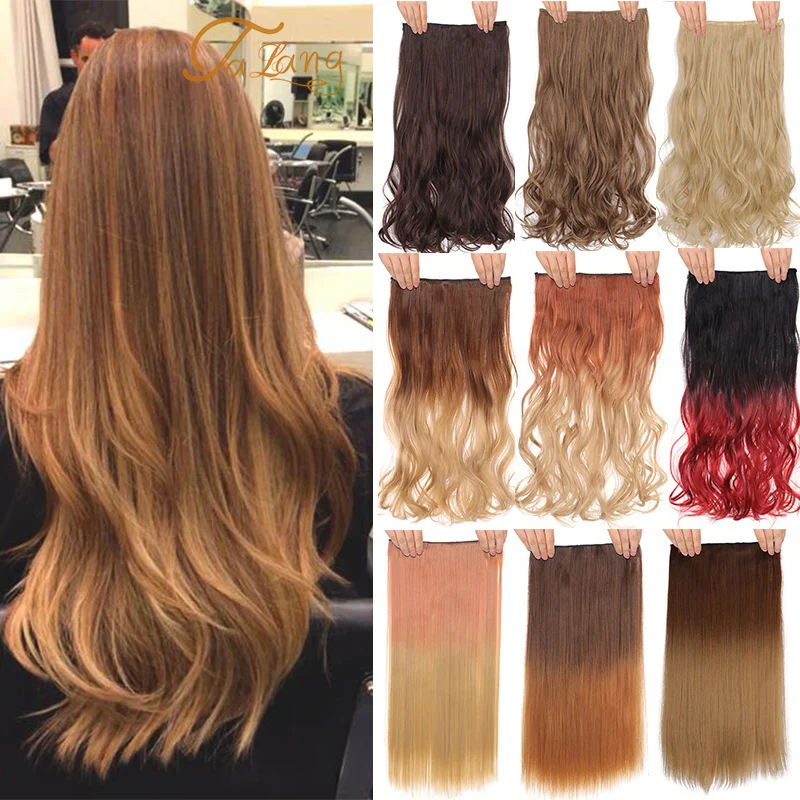 

TALANG24" Curly Wavly 5 Clips Synthetic Long Clip In Hair Extensions Hairpieces False Fake Heat Resistant Hair Pieces For Women