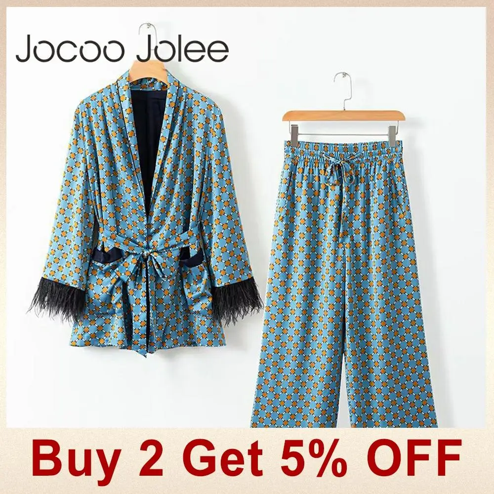Jocoo Jolee Осенняя модная куртка галстук-бабочка пояса карманы кисточкой украшения верхняя одежда дамы свободные кимоно пальто комплект из 2 предметов