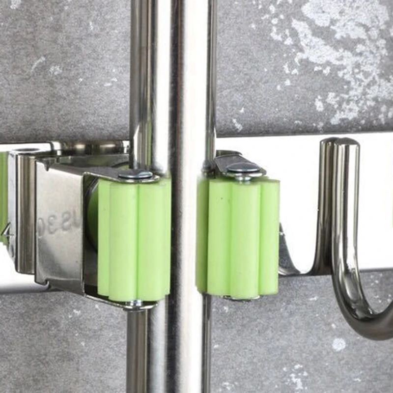 Mop Broom Holder Wall Mount Stainless Steel Heavy Duty Broom Organizer Hangers Storage Solutions For Laundry Room