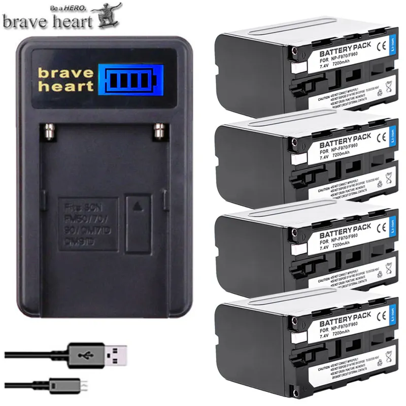 charger and 4battery 4x bateria NP-F970 NP F970 NP-F960 NP F960 F970 батарея+ ЖК-дисплей быстрее двойной USB зарядное устройство для SONY F960 F550 F970 F570 CCD-RV100 - Color: charger and 4battery