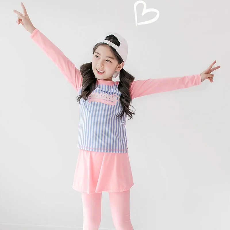 Girls Swimsuit Girl Two Pieces Suit 3-11 Year Children Long Sleeve Skirt Swimsuit Kid Cute Flower Print Swimwear Baby Bathing Suit