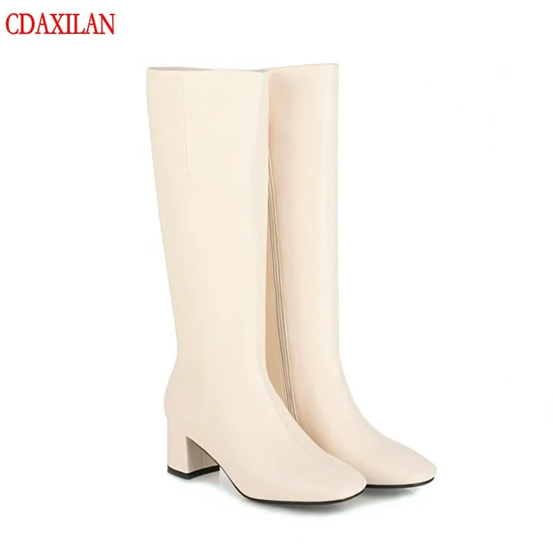 CDAXILAN NEW arrivals Riding equestain boots women's soft leather side zipper high-heel knee-high boots winter warm boots