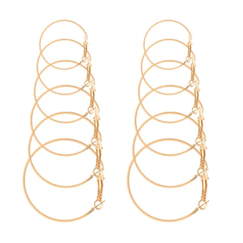 6 пар/уп. золотые массивные серьги для женщин большое круглое серебряное кольцо серьги круг серьги-гвоздики ювелирные изделия подарок сережки наборы оптом - Окраска металла: A