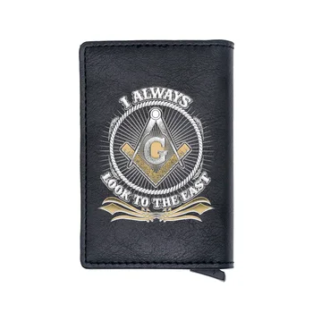

Black I Always Look To The East Freemasonry Digital Printing Card Holder Wallet Charm Men Women Leather RFID Aluminium Purse