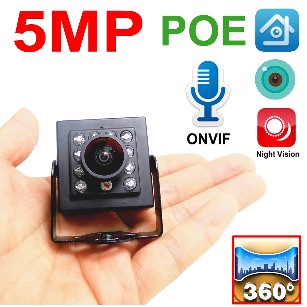 Mini Panoramic POE Camera Ip Night Vision Infrared 1080P Audio Cam 1.7mm Lens Cctv Security Surveillance  Home Camera IP Xmeye