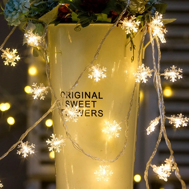 

2m10led/3m20led Strings Garland Holiday Snowflakes String Fairy Lights Battery Powered Christmas Tree Wedding Party Home Decor