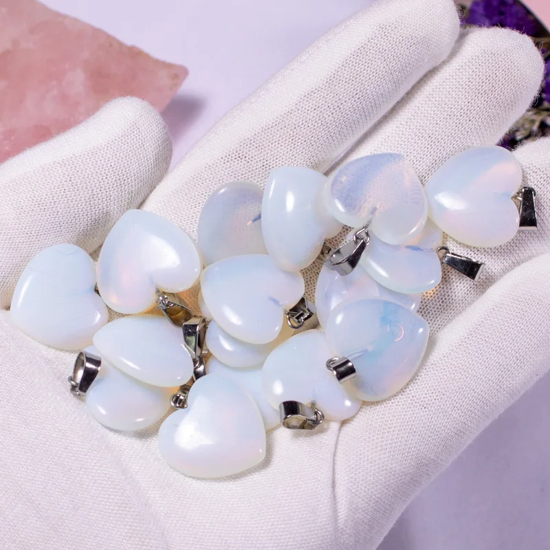 Natural Crystal Stone 20mm Heart Amethyst Rose Quartz Tiger's Eye Opal Crystal Pendants fit Chakras Necklace Jewelry  Making