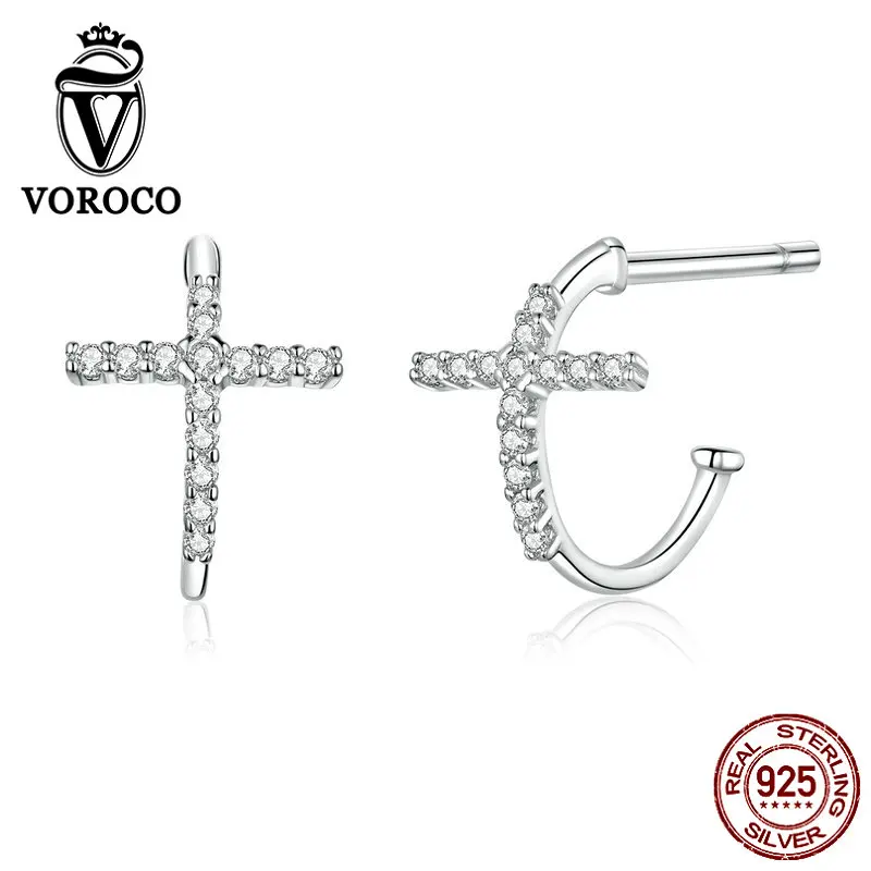 VOROCO 925 пробы серебряные серьги-кольца половина кольца религиозный крест