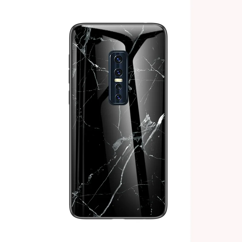 Черный ДЛЯ Vivo V17 Pro Чехол мраморный глянцевый закаленное стекло Мягкий Силиконовый противоударный жесткая задняя крышка для телефона для Vivo V17Pro чехол 6,44 дюймов - Цвет: Черный