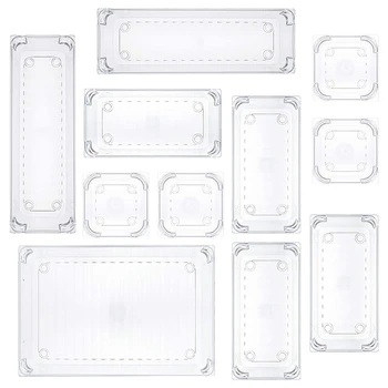 

11 Pcs Organizer Trays Clear Plastic Storage Boxes Dividers for Makeups Jewelry Office Craft Supplies - 4 Sizes