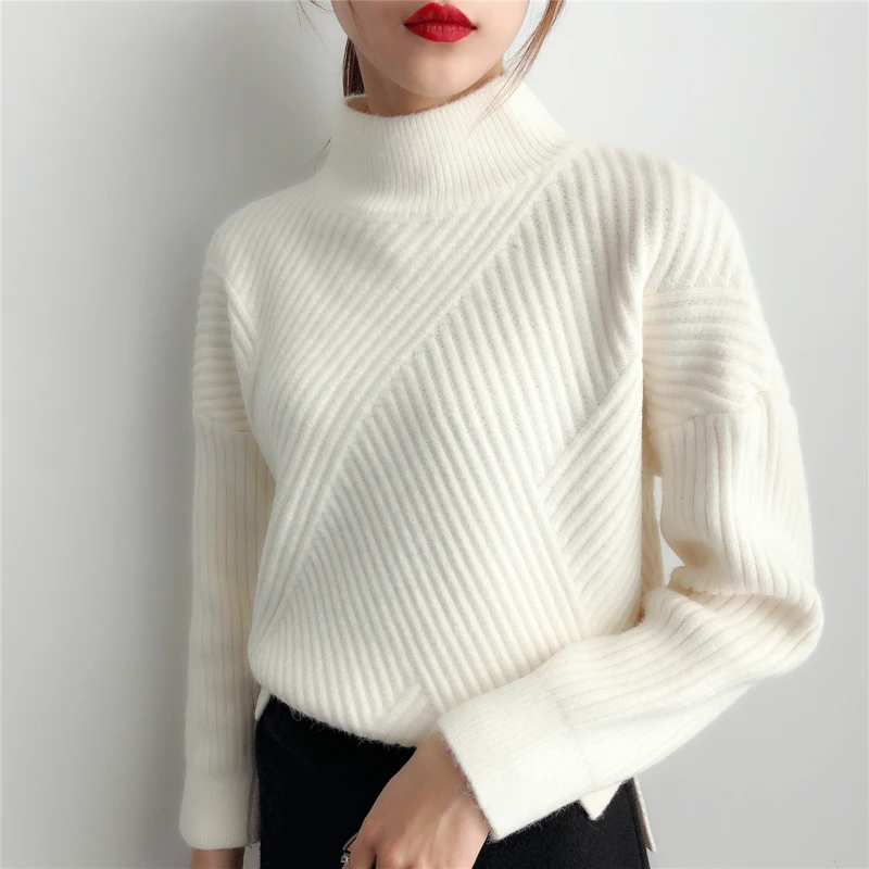 

Women's Winter Casual Turtleneck Sweater 2020 Autumn Thick Loose Long Sleeve Female Streetwear Pullover Fashion Knitted Sweater