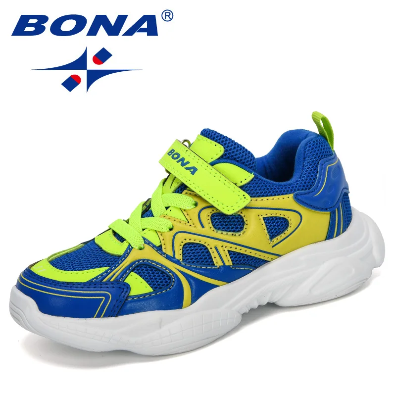 Royal blue F green BONA/Новинка года; дизайнерские Популярные Стильные повседневные спортивные детские кроссовки из искусственной кожи; нескользящая Удобная прогулочная обувь для детей - Цвет: Royal blue F green