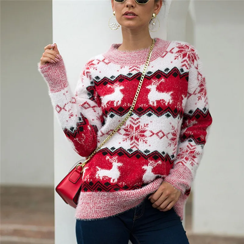 Winter Women Sweater 2020 Korean Knitted Christmas Warm Tunic Long Sleeve Pink Pullover Cute Casual Top Cashmere Jumper |