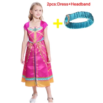 

2020 Kids Aladdin Lamp Princess jasmine Cosplay Costume Girls Halloween Fantasia Arab Princess Fancy Dress Up Outfit Cosplay Wig