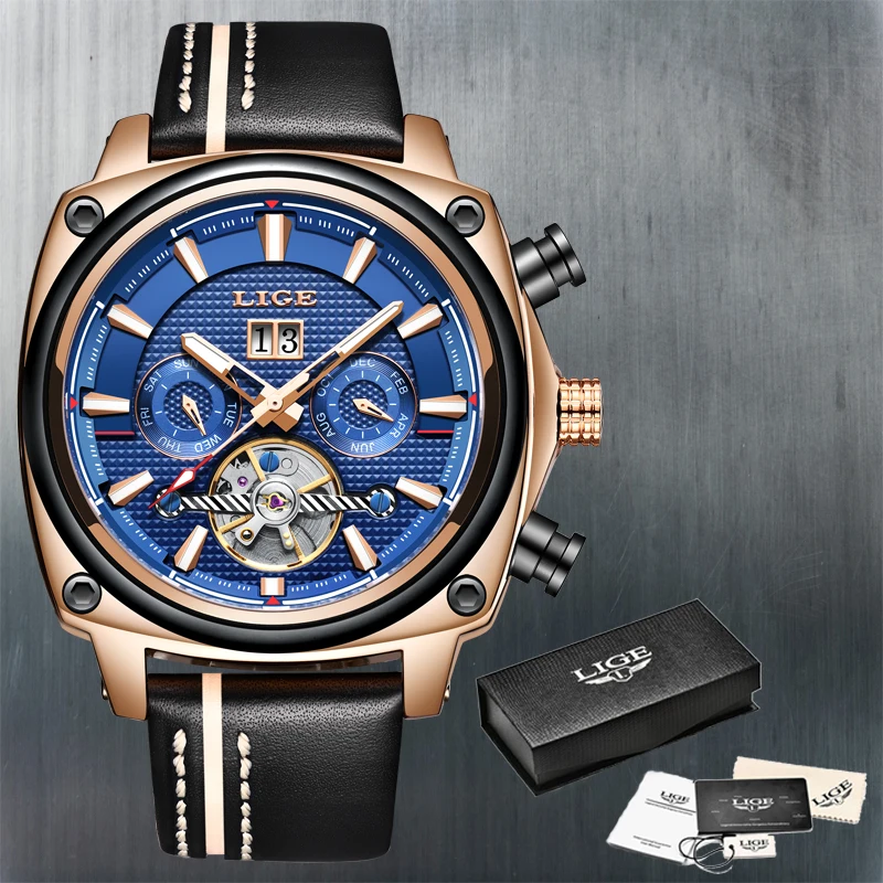 LIGE мужские часы Лидирующий бренд военные спортивные автоматические Tourbillon