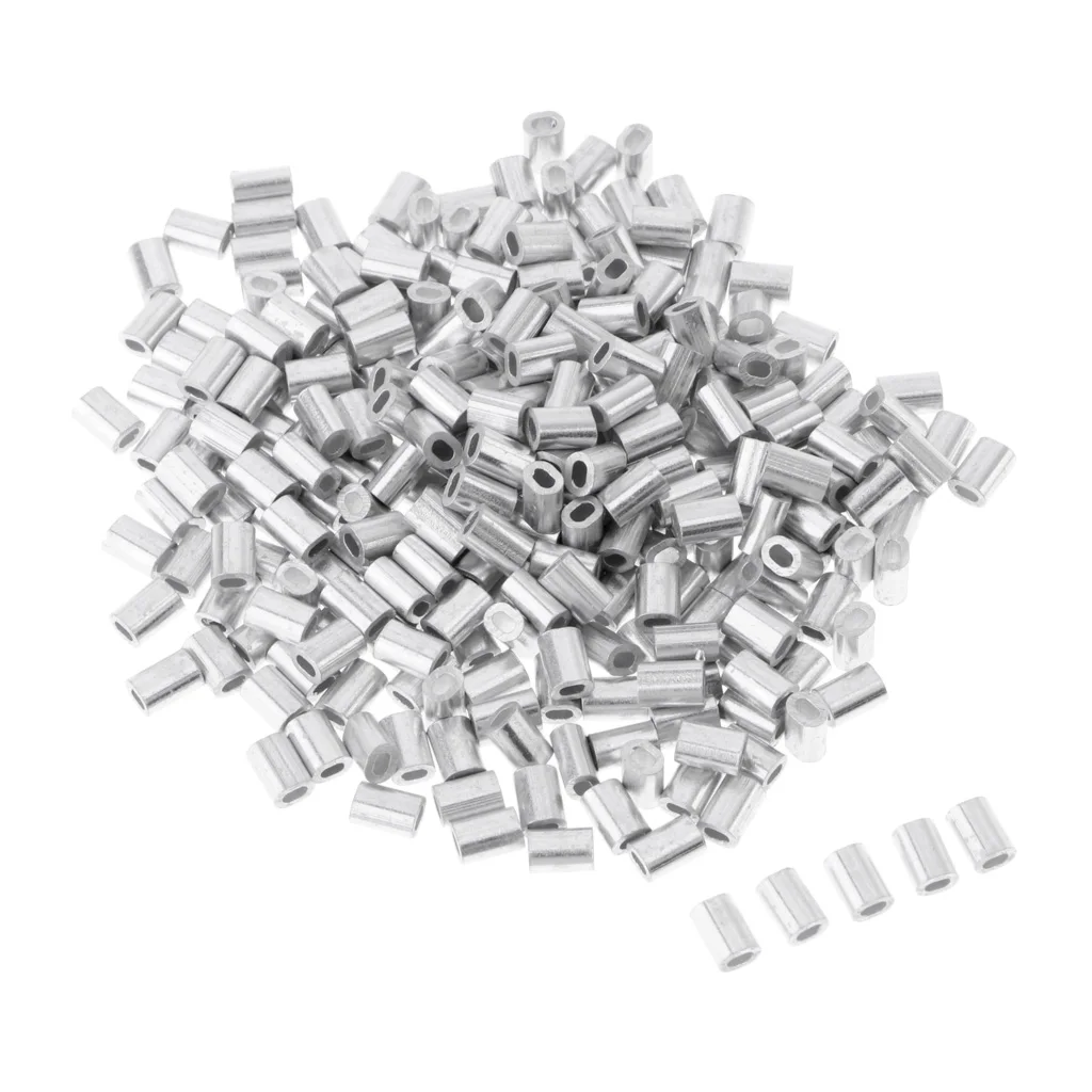 Pack 200pcs Double Barrel Aluminum Crimp Sleeves Fishing Line Tube Connectors, Crimping Loop Sleeves