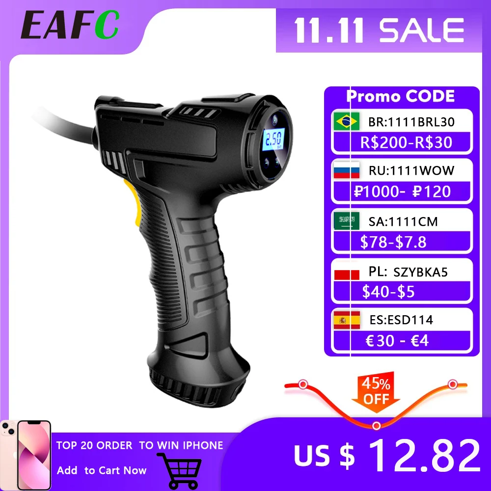 Car Air Pump 120W Wireless Inflatable Portable Rechargeable Compressor Digital Automatic Tire Inflator Equipment | Автомобили и
