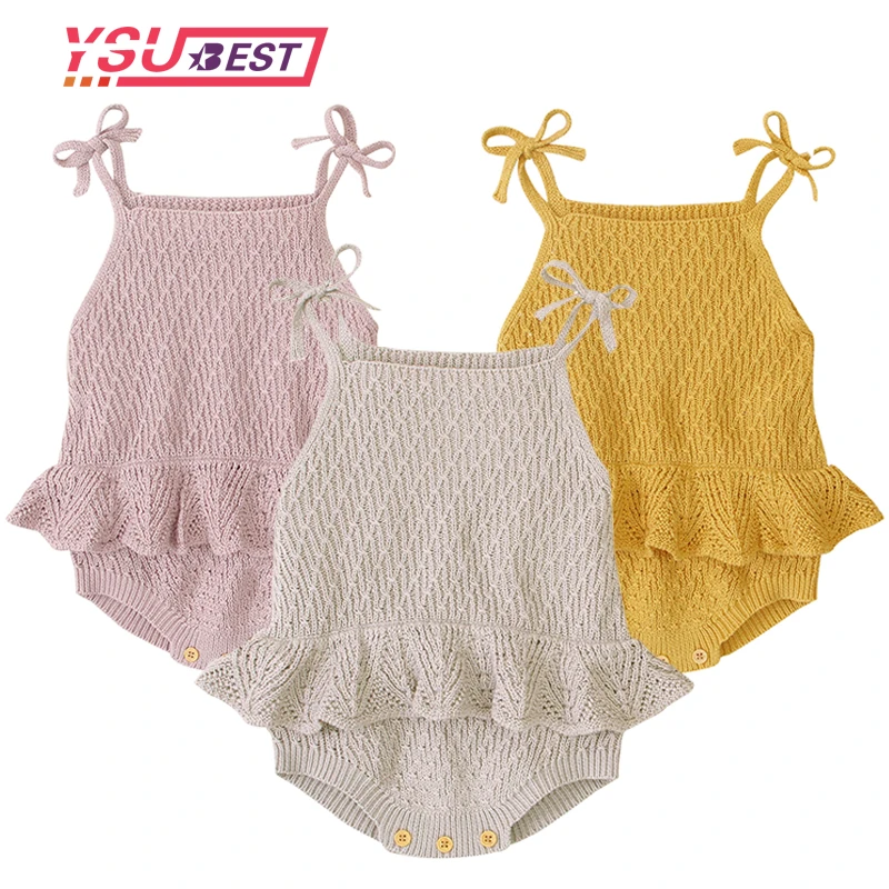 

0-3Y Baby Bodysuits Summer Sleeveless Toddler Boys Girls Overalls Cute Knit Lotus Leaf Infant Kids One Piece Coverall Jumpsuit