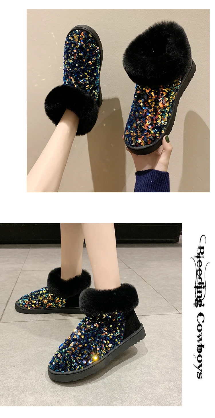 Aphixta/зимние ботинки из ткани с блестками; женская теплая плюшевая нескользящая обувь; женские зимние ботинки; женские водонепроницаемые ботинки; Botas Mujer