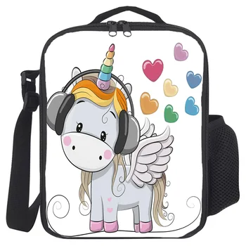 

Portable Lunch Bag For Women Kids Men Animal Unicorn Rainbow Heart Headphones Insulated Box Tote Bag Thermal Cooler Food Bag