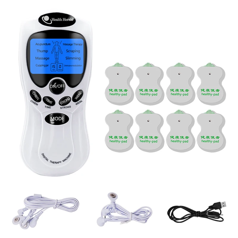 Russian Tens Machine Dual Output 8 Electrode Pads for Pain Relief Pulse Massage EMS Muscle Stimulation Tens Electroestimulador