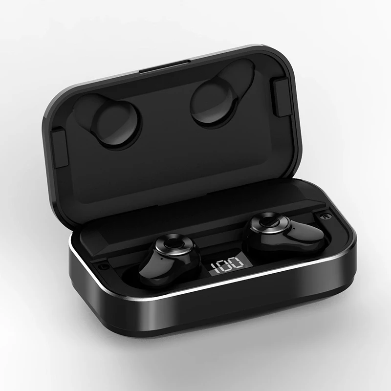 black HATOSTEPED Bluetooth 5,0 наушники бас Спортивные Беспроводные наушники с 3500 мАч зарядная коробка HIFI Звук Handsfree игровые наушники - Цвет: black