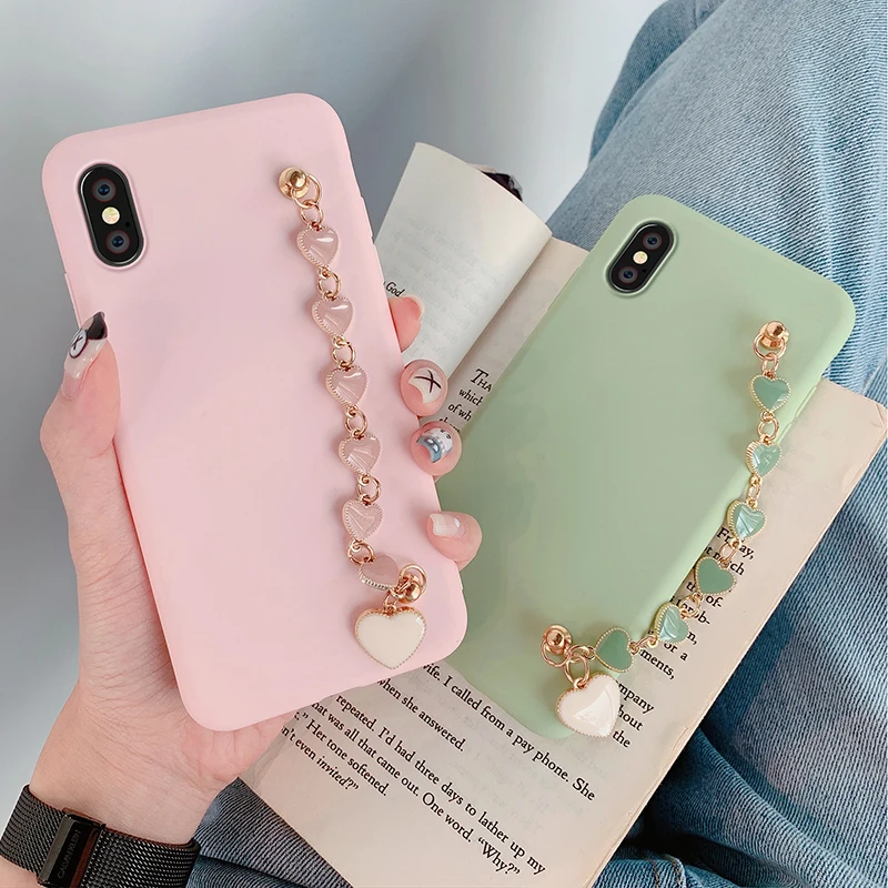 Чехол карамельных цветов с браслетом Для iPhone 12 11 Pro Max apple 6 6s 7 8 Plus однотонный чехол