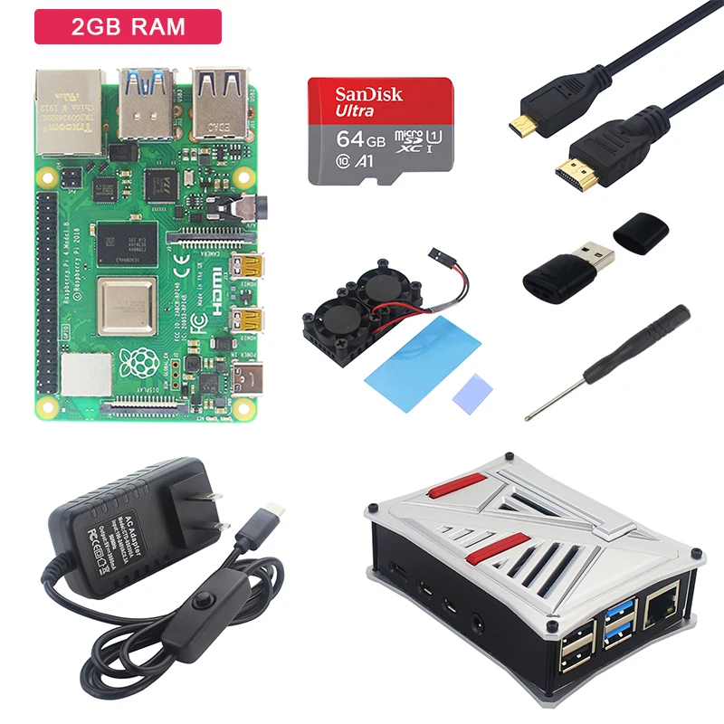 Bundle 5 Raspberry Pi 4 Модель B комплект 1/2/4GB Оперативная память+ ABS чехол+ двойной вентилятор+ Мощность адаптер+ микро-кабель HDMI+ SD карты для Raspberry Pi 4B - Комплект: Bundle 5