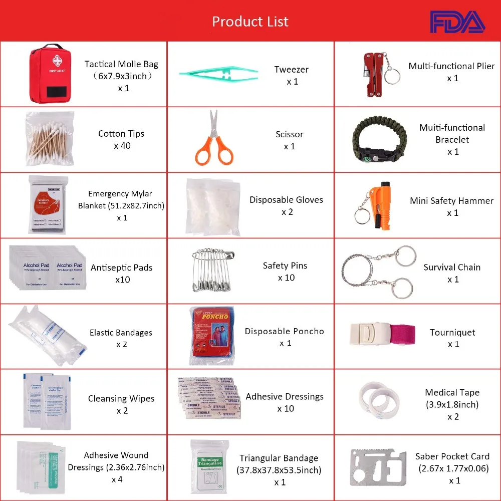 55 шт. аптечка для первой помощи, аварийная посылка, сумка для выживания на открытом воздухе, сумка для первой помощи для охоты, кемпинга, путешествий, пеших прогулок