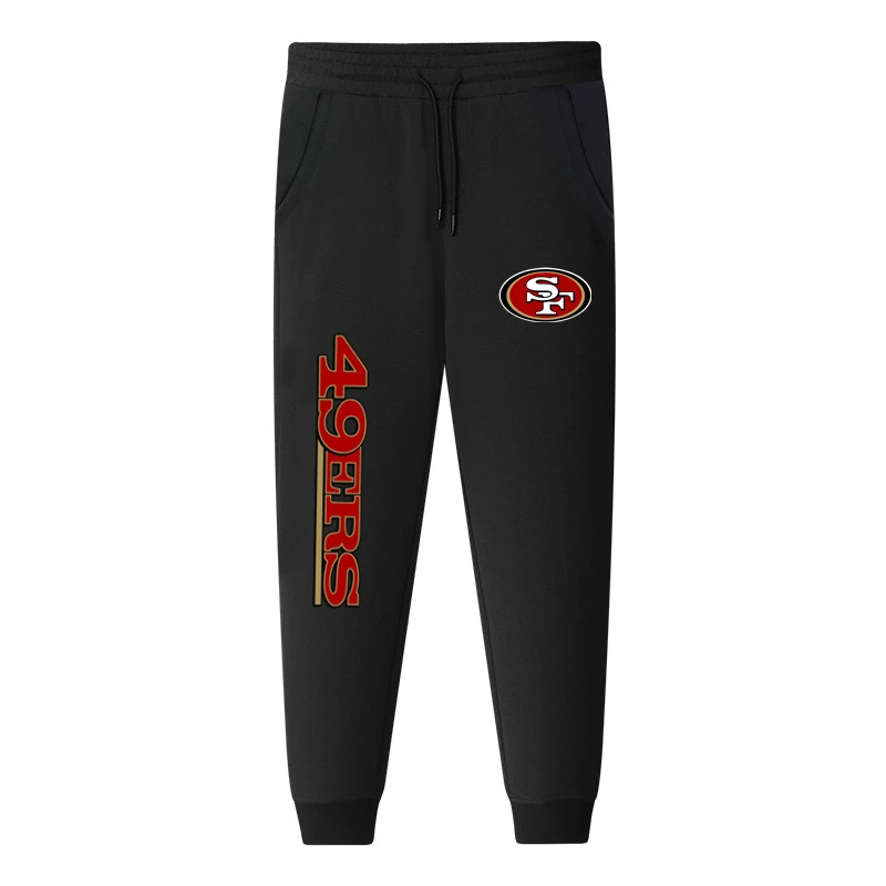49ers Black Патриоты чемпионы плюс бархатные зимние спортивные штаны Vikings Saints Мужские Женские Теплые повседневные спортивные штаны брюки для влюбленных XS-5XL - Цвет: 49ers Black