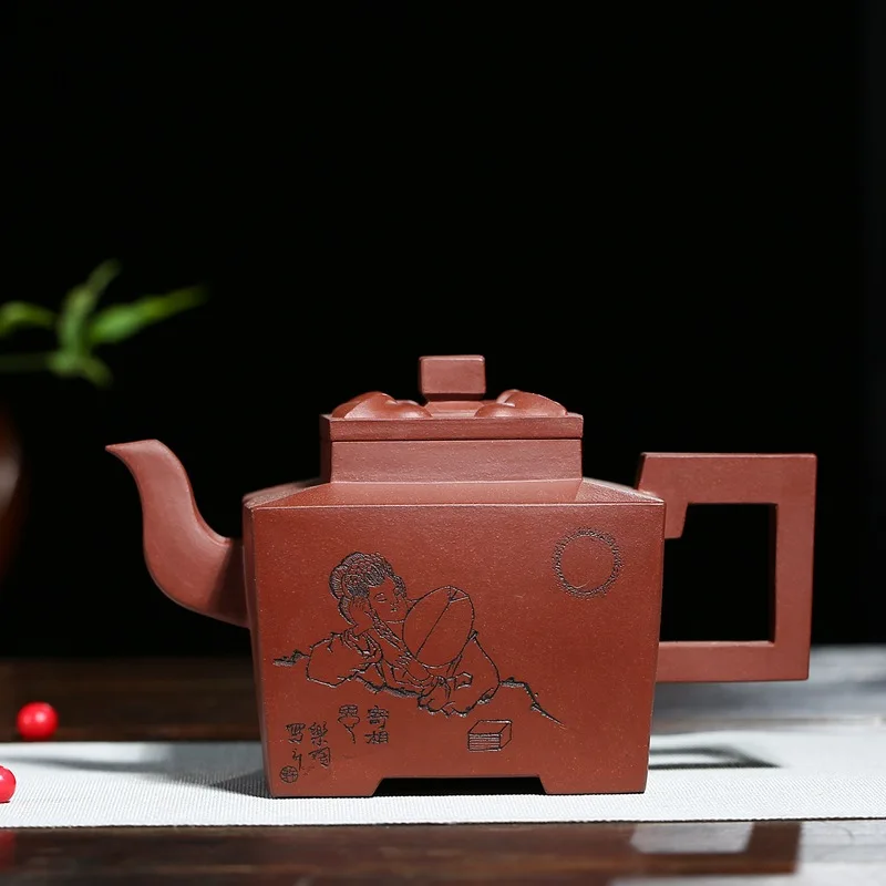 

2597 Masters Entirely Handmade Purple Clay Square Pot Yixing Clay Teapot Square Jade Entirely Handmade Tea Set 570 Ml
