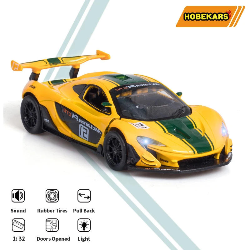 

HOBEKARS 1:32 Diecasts Model Car Alloy Toy Vehicles P1 GTR Metal Simulation Sport Car Toys Pull Back Sound Light For Collection