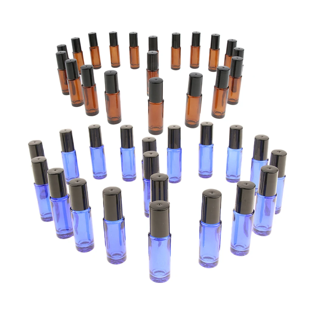 40 x 5ml Empty Glass Essential Oil Perfume Roller Bottle Makeup Liquid Vials Fit for Storaging Cosmetic Liquids
