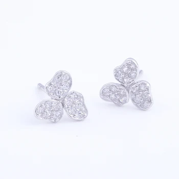 

925 Sterling Silver Zicon Leaf Clove Lucky Clover Stud Earrings For Women Accesories Natural Girl Fashion Jewelry Brincos