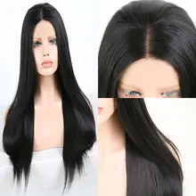 Bombshell, черные прямые синтетические волосы, 13*3 дюйма, парик на кружеве, без клея, термостойкие волокна, натуральные волосы для женщин, парики