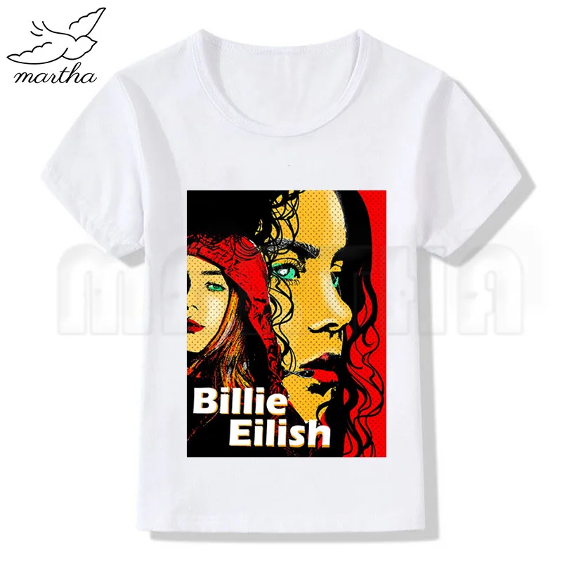 WhiteL Billie Eilish/белая футболка для маленьких девочек летние повседневные футболки с короткими рукавами для мальчиков детские модные топы, летняя футболка для девочек - Цвет: WhiteL