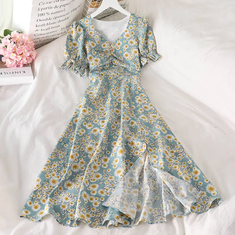 

Short Sleeve V-Neck Sexy Floral Dress Women Slim Fashion Spring Summer Dress Robe Femme Maxi Long Party Dresses For Women C7039